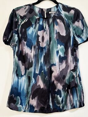 Anne Klein Blue and Green Silk Blouse Size 6